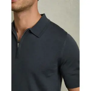 REISS MAXWELL Merino Wool Half Zip Polo Shirt
